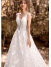 Beaded Spaghetti Straps Ivory Lace Wedding Dress